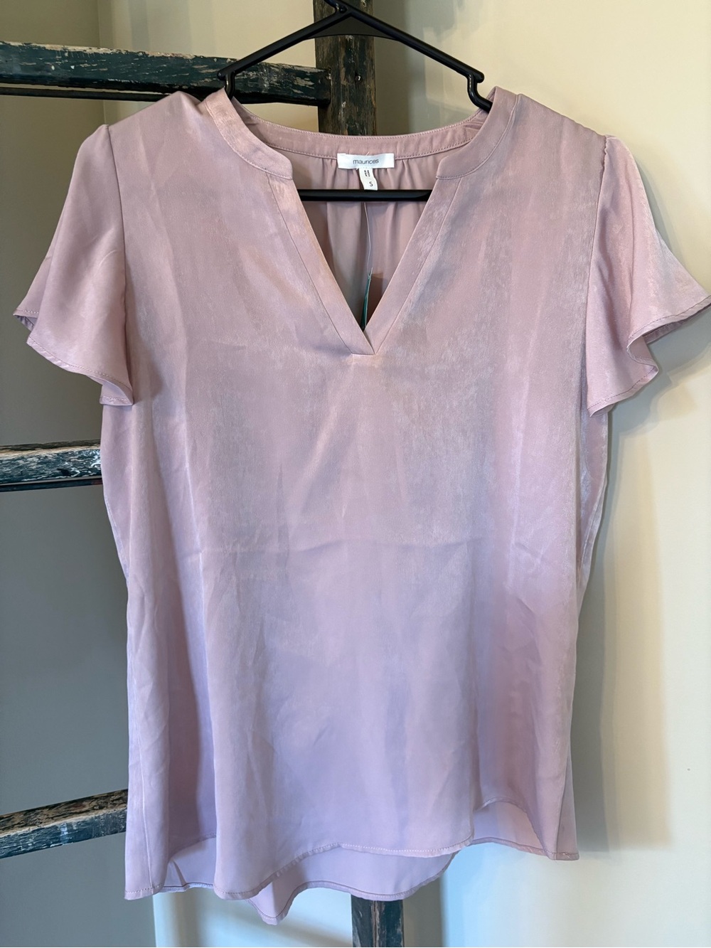 Maurices Light Pink Flutter-Sleeve V-Neck Blouse